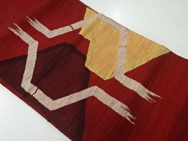 リサイクル　手織り紬変わり亀甲模様織出し名古屋帯